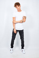 Mens White Ribbed Detail T-Shirt