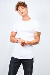 Mens White Ribbed Detail T-Shirt