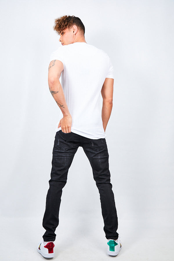 Mens White Ribbed Detail T-Shirt