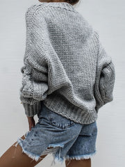 Grey Braided Sleeve Chunky Knitted Jumper
