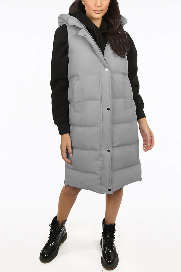 Grey Longline Hooded Puffer Gilet