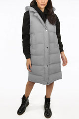 Grey Longline Hooded Puffer Gilet