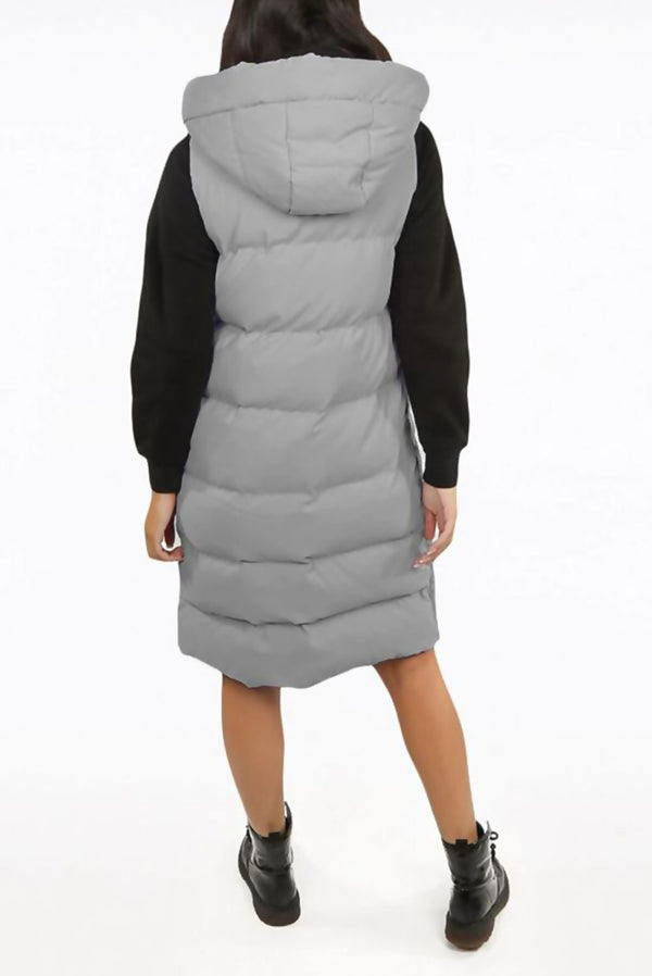 Grey Longline Hooded Puffer Gilet