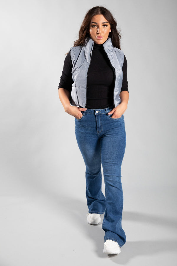 Grey Cropped Puffer Gilet