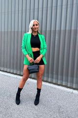 Green Ruched Sleeve Blazer