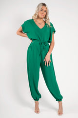 Green Tie Waist Harem Jumpsuit