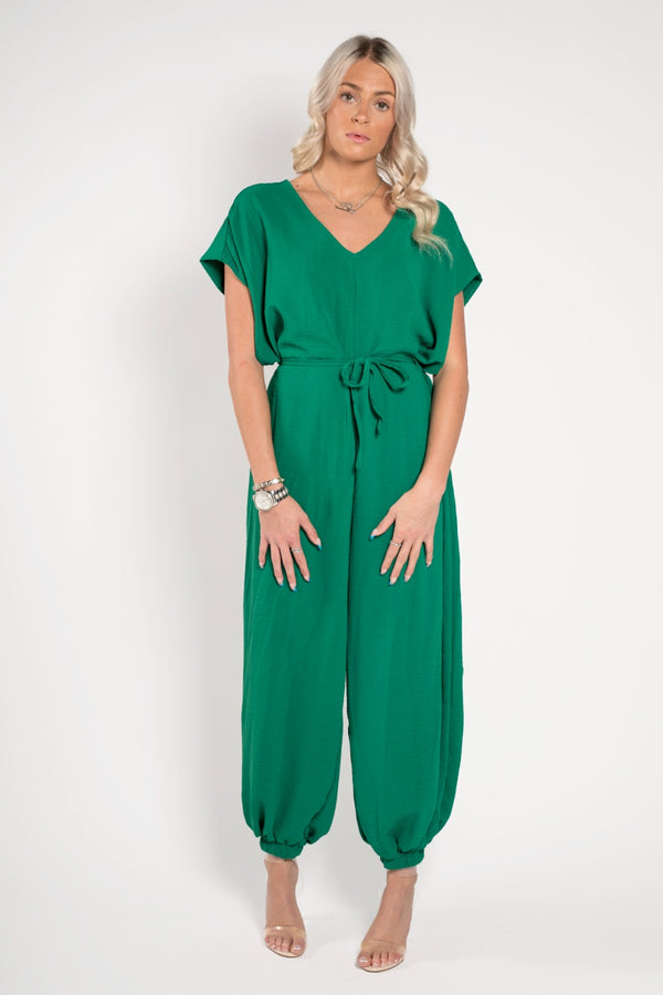 Green Tie Waist Harem Jumpsuit