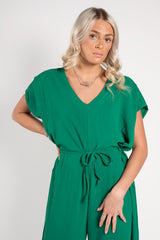 Green Tie Waist Harem Jumpsuit