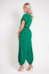 Green Tie Waist Harem Jumpsuit