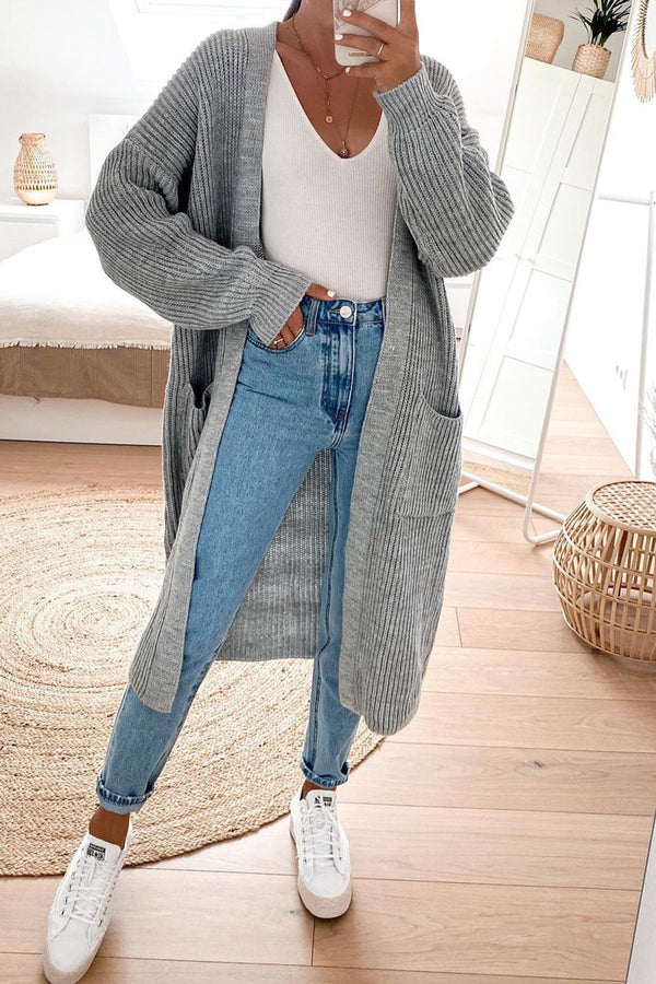 Stone Oversized Balloon Sleeve Knitted Cardigan