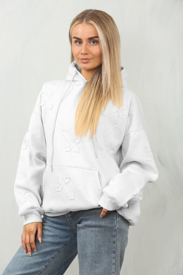 Bleach Grey Statement Oversized Hoodie with Cross Embroidery