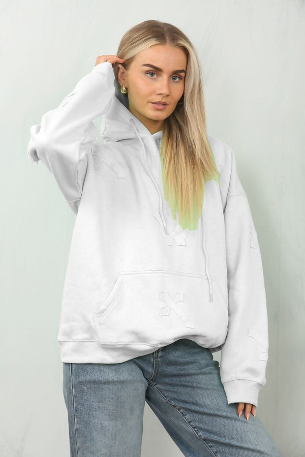 Bleach Grey Statement Oversized Hoodie with Cross Embroidery