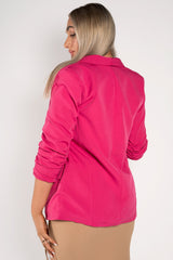Hot Pink Ruched Sleeve Blazer