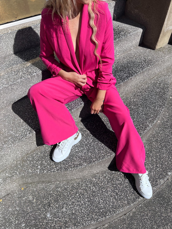 Hot Pink Ruched Sleeve Blazer