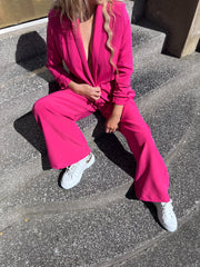 Hot Pink Ruched Sleeve Blazer