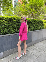Hot Pink Ruched Sleeve Blazer