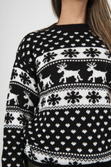 Plus Size Black Snowflake Knitted Christmas Jumper 
