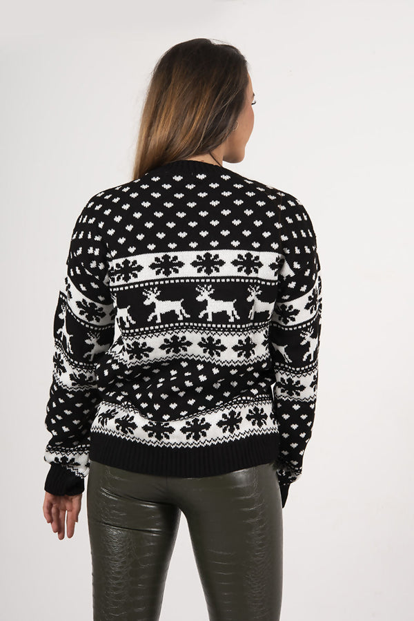 Plus Size Black Snowflake Knitted Christmas Jumper 
