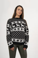 Plus Size Black Snowflake Knitted Christmas Jumper 