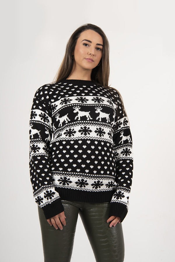 Plus Size Black Snowflake Knitted Christmas Jumper 