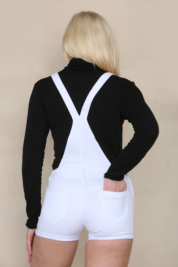 White Denim Roll Up Hem Short Dungarees