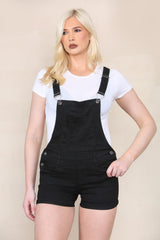Black Denim Roll Up Hem Short Dungarees