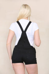 Black Denim Roll Up Hem Short Dungarees