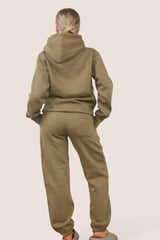 Khaki Zip-Up Hoodie With High-Waisted Cuffed Jogger