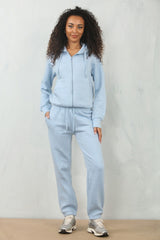 Sky Blue Zip Up Hoodie With Cuffed Jogger Set