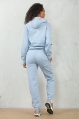 Sky Blue Zip Up Hoodie With Cuffed Jogger Set