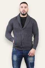 Charcoal Mens Shawl Neck Button Up Half Stitch Cardigan-Copy-Copy