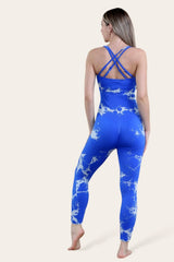 Royal Blue Ribbed Cross Bodycon Printed Jumpsuit