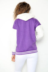 Lilac Contrast Sleeve Hooded Varsity Jacket
