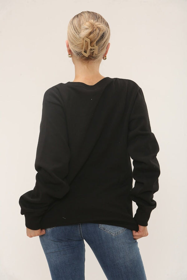 Black Long Sleeve Crewneck Casual Oversized Sweatshirt