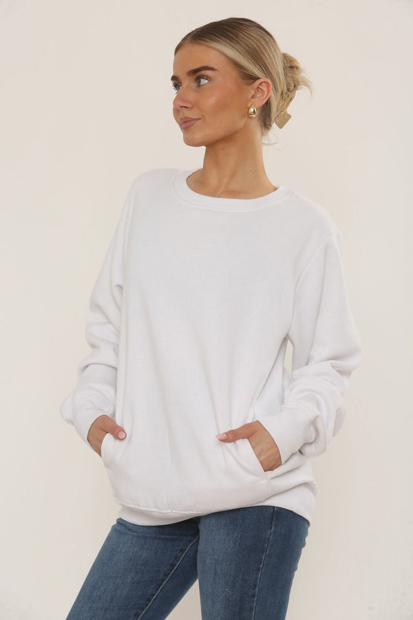 White Long Sleeve Crewneck Casual Oversized Sweatshirt