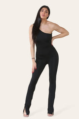 Black Single Strap Asymmetric Jumpsuit