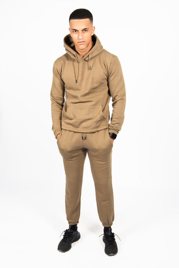 Mens Khaki Pullover Hooded Tracksuit