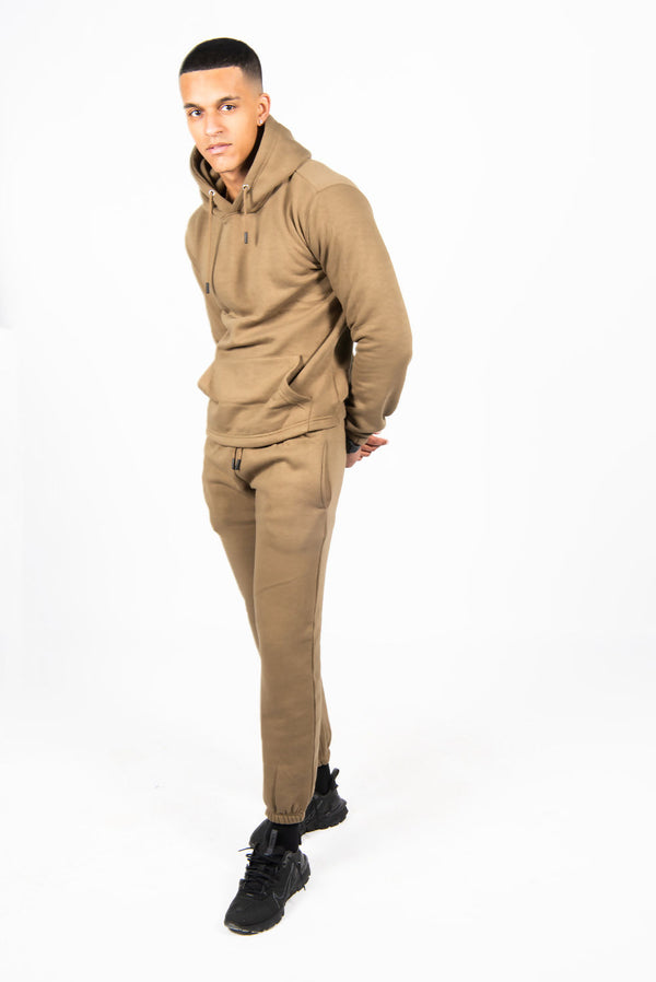 Mens Khaki Pullover Hooded Tracksuit