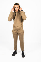 Mens Khaki Pullover Hooded Tracksuit
