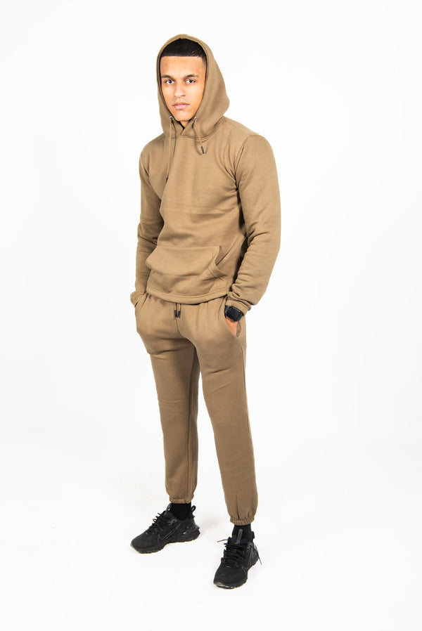 Mens Khaki Pullover Hooded Tracksuit