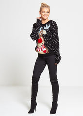 Plus Size Black Rudolph Christmas Jumper With Pom Pom Detail