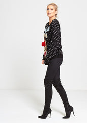 Plus Size Black Rudolph Christmas Jumper With Pom Pom Detail