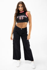 Black Cropped Ribbed Racerback Varsity Vest