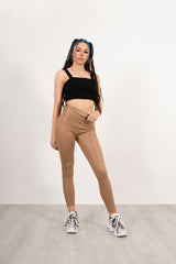 Beige Faux Leather Croc Print High Waist Leggings