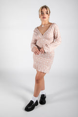 Beige Ditsy Floral Tie Back Frill Hem Dress