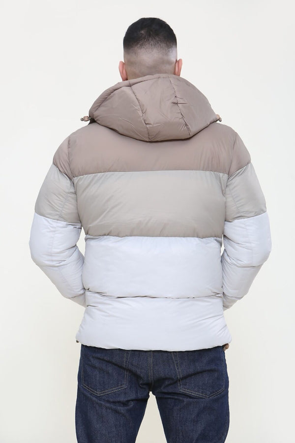 Mens Beige Ombre Puffer Hooded Coat 