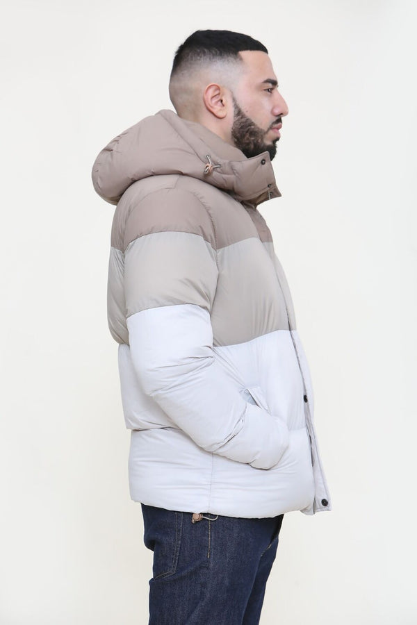 Mens Beige Ombre Puffer Hooded Coat 