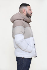 Mens Beige Ombre Puffer Hooded Coat 