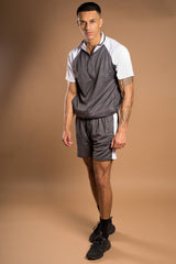 Mens Grey Active Raglan Contrast Panel Short Set