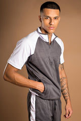 Mens Grey Active Raglan Contrast Panel Short Set